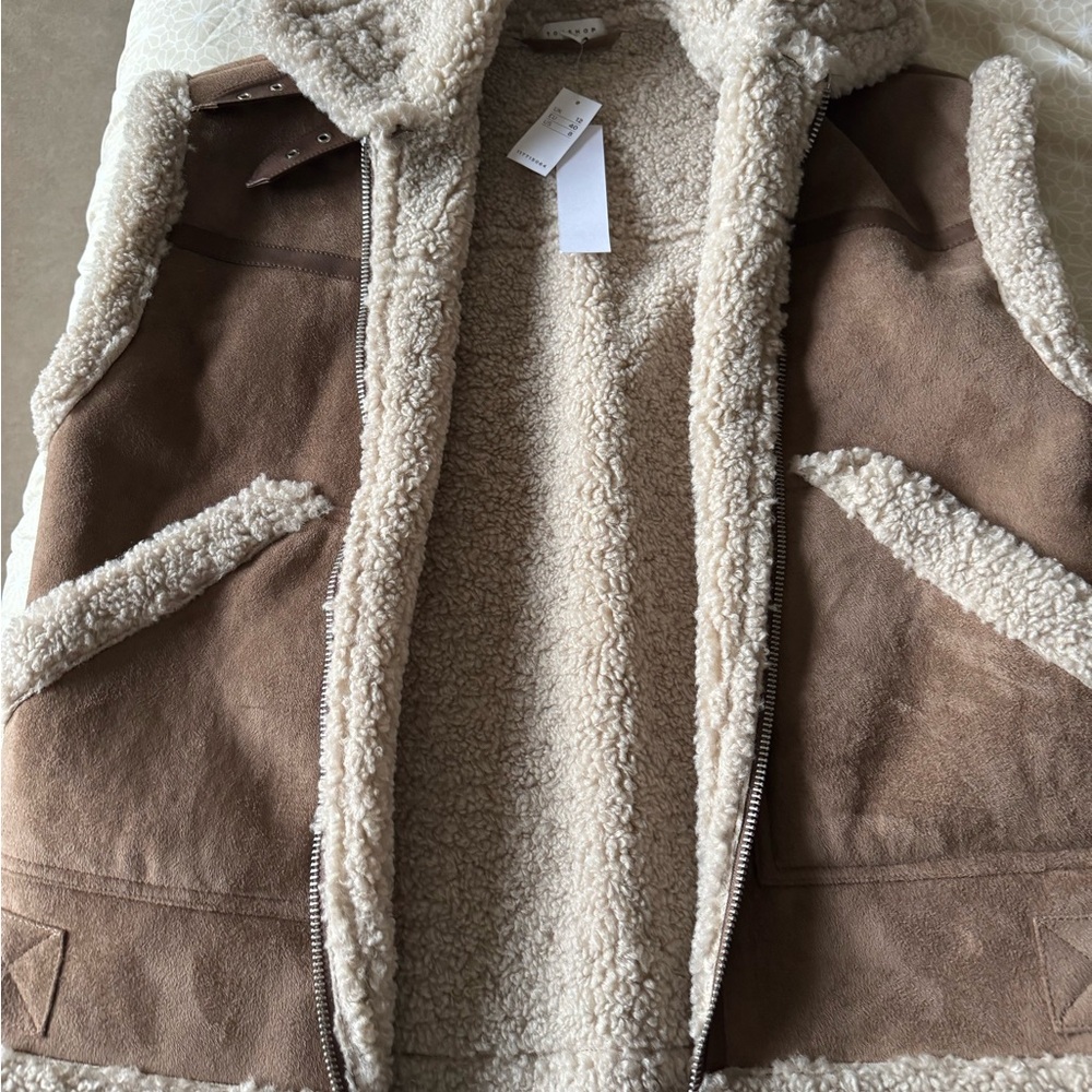 Topshop faux shearling oversized aviator vest in brown